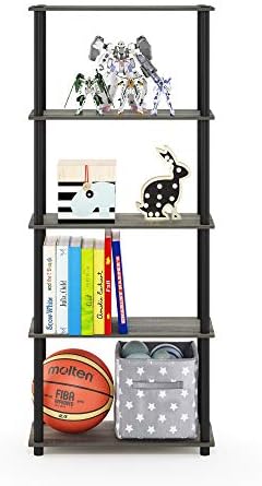 Furinno TURN-N-TUBE Storage Shelves, 5-Tier Book Shelf, Corner Shelf, Toolless Open Shelves, for Organization and Storag