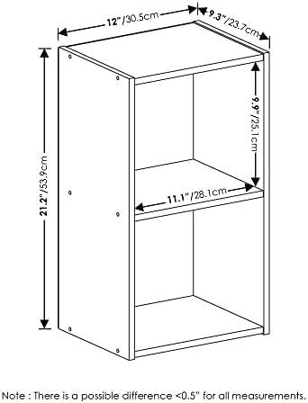 Furinno PASIR Book Shelf, 2-Tier Modern Bookshelf, Open Shelves Bookcase 9 x 12 x 21, Easy Assembly, for Living Room, Be