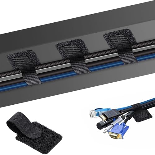 SURFOU 60 PCS Cable Tidy Under Desk, Self-Adhesive Hook and Loop Straps with Strong Sticky Back, Reusable Adjustable Org