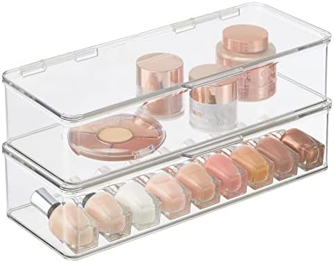 mDesign Makeup Storage Stackable Organizer Box for Bathroom Vanity, Countertops, Drawers - Holds Blenders, Eyeshadow Pal