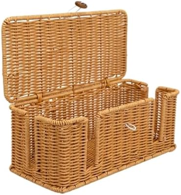 Rattan Cable Management Box, Woven Cord Organizer and Cord Hider with Lid to Hide Power Strips, Aesthetic Wire Hider for