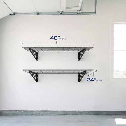 MonsterRax 24x48 White Garage Wall Shelf 2-Pack, 500lb, Hammertone