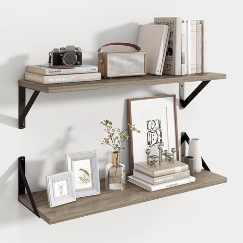 Axeman 24 Inch Floating Shelves, 8 Inch Deep Grey Wall Shelves Set of 2