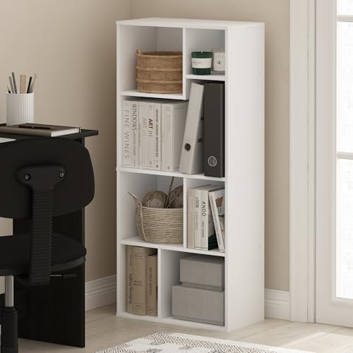 Furinno DALY Book Shelf, 7-Cube Bookshelf, Cube Storage Organizer Bookcase with Irregular Compartments, 9.4 x 18.9 x 42.
