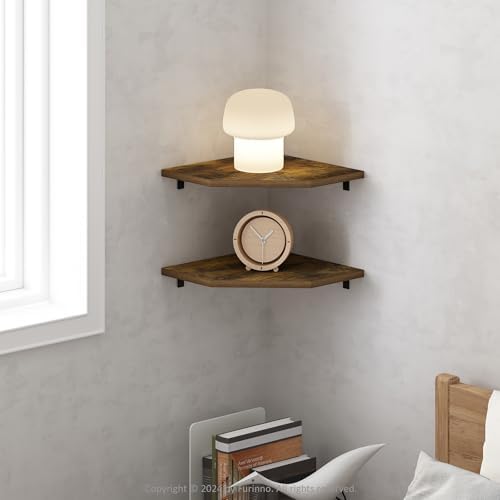 Furinno Rossi Hexagon Floating Shelves for Wall, Set of 2 Geometric Corner Shelf, Wall Mounted Shelves for Bathroom, Hom
