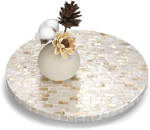 Reallnaive Mother of Pearl Lazy Susan, Round, Marble