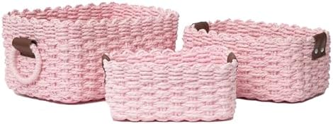 Woven Paper Rope Wicker Basket for Organizing(Set of 3,Pink)