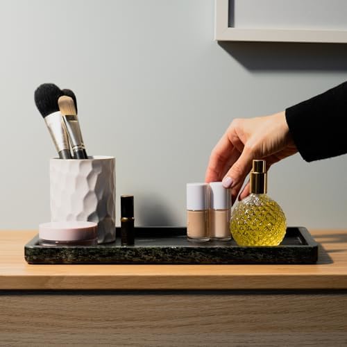 Cork & Mill Marble Tray for Bathroom Vanity, Black, Large 13 x 7.5 Inch