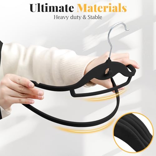 Velvet Felt Stackable Hangers 50 Pack, Thin & Space Saving, Black