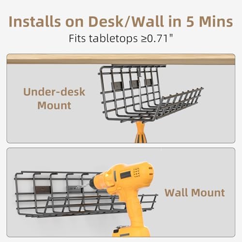 2 Pack DELAMU Under Desk Cable Management Tray, Large Metal Cord Organizer, Office & Home Cord Wire Management Under Des
