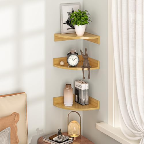 Fun Memories Corner Shelf Wall Mount, Wood Floating Corner Shelves, Corner Wall Shelf for Bedroom, Bathroom, Kitchen, Li