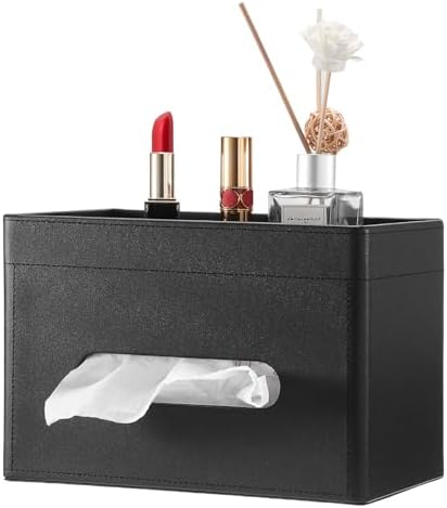 Sumnacon Tissue Box Cover with Storage Tray Rectangular Tissue Holder,Black