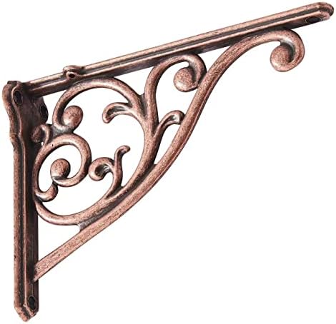Khtumeware Ornate Decorative Shelf Brackets, 10 inch Big wall Mounted Shelving Bracket, 4 Pack Antique Copper Vintage Me