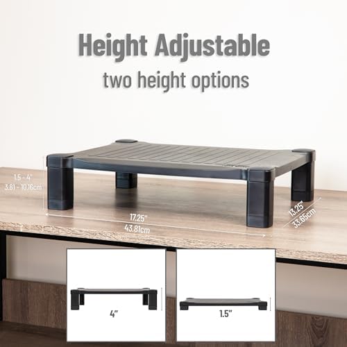 Mind Reader Monitor Stand, Height Adjustable, Desktop Organizer, Laptop Riser, Office, 17.25"L x 13.25"W x 4"H, Black