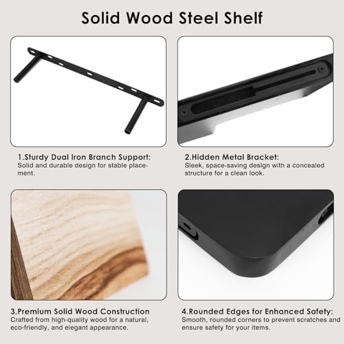 Fixwal Corner Floating Shelves for Wall Mounted Natural Solid Wood 16"x11.4" Farmhouse Home Decor Display Shelving Set o