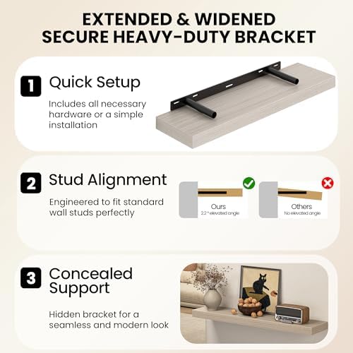 Fun Memories Floating Shelves for Wall 67 Inch, Set of 2 – Wall-Mounted Storage & Display Shelf with Invisible Bracket, 