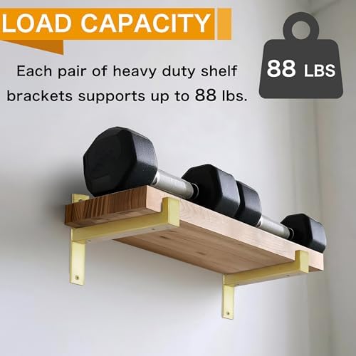 EZYDECOR 6 Pack Heavy Duty Shelf Brackets with Lip 10 Inch Gold
