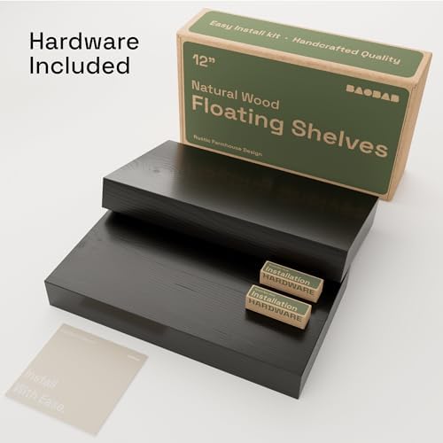 Solid Wood Floating Shelves for Wall 12 Inch Black, Small Wooden Shelf