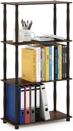 Furinno Turn-N-Tube 4-Tier Multipurpose Shelf Display Rack, Classic Tubes, Walnut/Brown