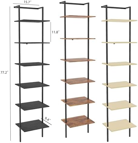 6-Tier Wall Mounted Ladder Shelf, Black, 77" H