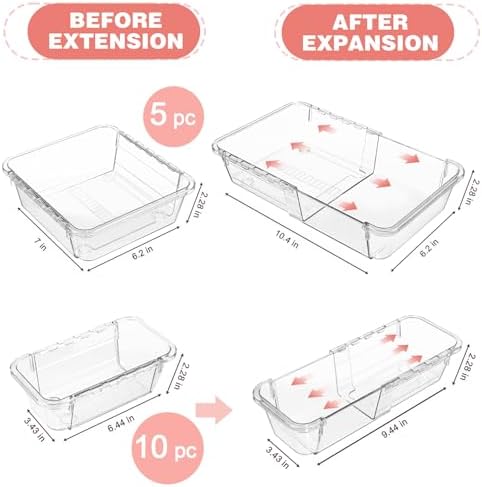 15 Pcs Expandable Drawer Organizer, All Adjustable Storage Box, Clear