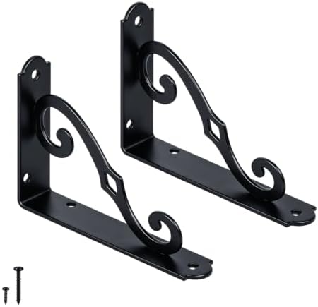 HOME MASTER HARDWARE Decorative Shelf Brackets, 5x3.5 inch, Black, 2 Pack