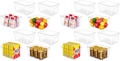 YIHONG 16 Pack Clear Pantry Organizer Bins,Plastic Storage Containers with Handle for Kitchen,Freezer,Cabinet,Closet,Bat