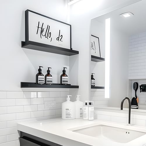 LaVie Home Floating Shelves for Wall Storage Set of 4, 15.6 Inch Picture Ledge Shelf, Black Wall Shelves with Lip for Kitchen, Bedroom, Bathroom, and Living Room