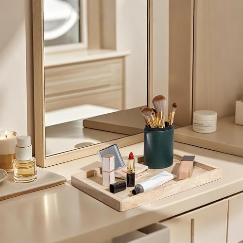 Vanity Tray Italy Travertine Stone for Jewelry, Perfume, Makeup, Candle Large Natural Marble Decorative Trays for Bathro