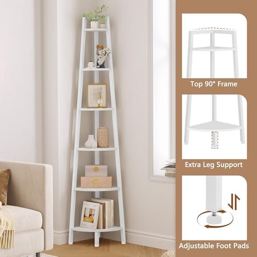 Hoctieon Corner Shelf, 6-Tier Corner Bookshelf, Rustic Ladder Shelf, Industrial Display Stand for Living Room, Kitchen, 