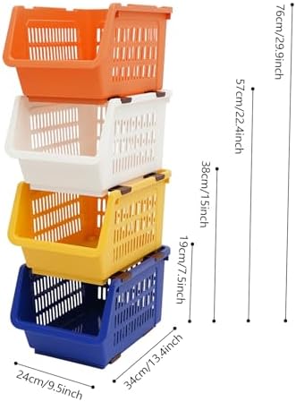 4 Pcs Stackable Storage Baskets, Compact Rolling Storage Baskets Set, Small Stackable Organizer Bins for Kitchen Bedroom