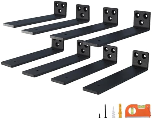 NEODROP 12 Inch Floating Shelf Brackets, Heavy Duty Hidden Bracket for Wall, Mantel, Bookshelves, Black Powder Coated St