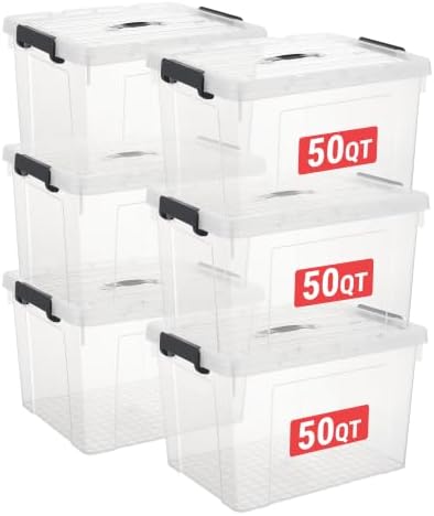 Cetomo Plastic Storage Bins with Handle, Storage Bin with Lids, Organizing Container, PP Box for Home Office, Clear, 50 