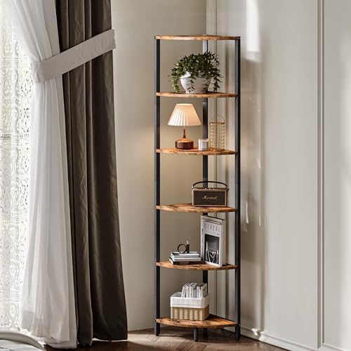 6 Tier Corner Shelf , Tall Corner Shelves stand Ladder Shelf Rustic Brown