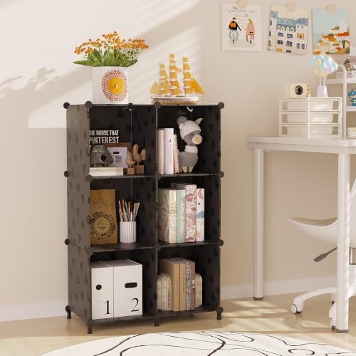 UNKU 6 Cube Storage Organizer, Closet Organizer Storage Shelves, Black