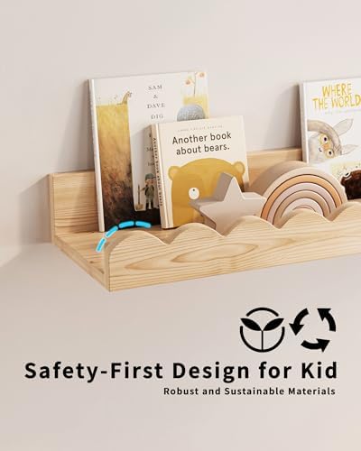 G&W Gruwald Nursery Book Shelves, Set of 3, Nursery Decor for Baby and Toddler, Scalloped Shelves, Book Shelf for Kids R