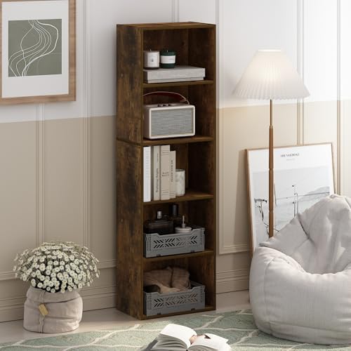 Furinno LUDER Book Shelf, 5-Tier Bookshelf, Bookcase with Open Shelves, 9.4 x 15.8 x 52, Easy Assembly, for Living Room,