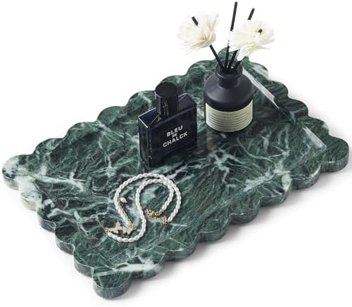 Scalloped Natural Marble Tray - Decorative Stone Tray for Bathroom & Vanity