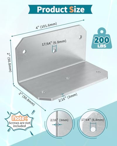 4 Inch L Bracket Corner Brace, 90° Angle Iron, Galvanized 8Pcs