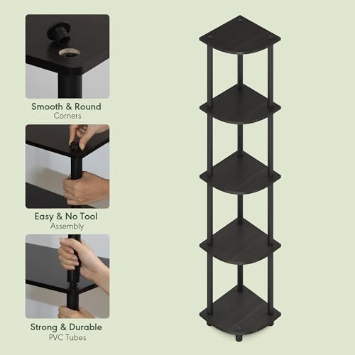 Furinno Turn-N-Tube Corner Shelf, 5-Tier Corner Bookshelf, Open Storage Shelves, for Organization and Storage, Living Ro