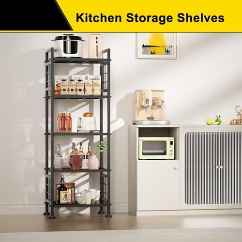 GIOTORENT 5-Wire Standing Book Shelf & Bookcase, Metal Storage Shelving Unit Pantry Rack for Laundry Kitchen Bathroom Or