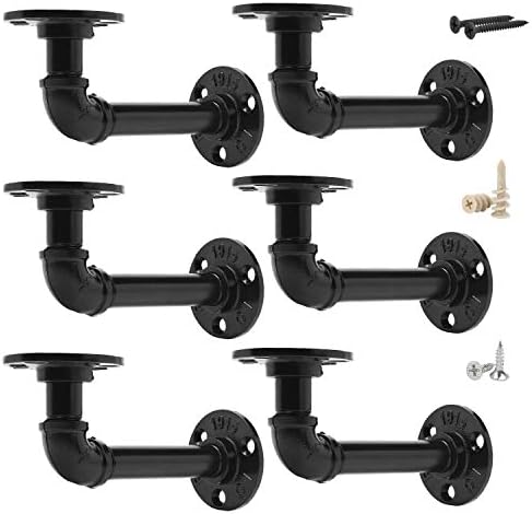 Pipe Shelf Brackets Set of 6 EQUASON Industrial Iron Shelf Brackets Pipe Shelving Brackets for Custom Floating Shelves D