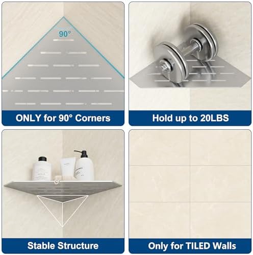 Brushed 10 Inch Corner Shower Shelf with Slot Design, 1 Pack