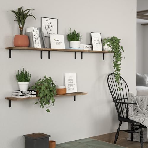 DOLLFIO Floating Wall Shelves, Decor & Storage, Rustic Brown, 16.5'', 5Pcs