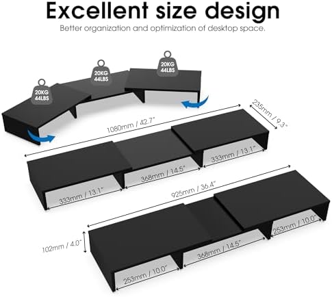 FITUEYES Dual Monitor Stand Riser, Adjustable Length and Angle, Black
