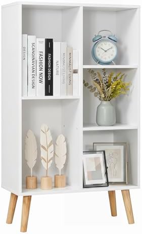 YAHARBO Small White Bookshelf,3 Tier Modern Kids Bookcase with Legs,5 Cube Wooden Bookshelves Storage Shelf,Book Shelves