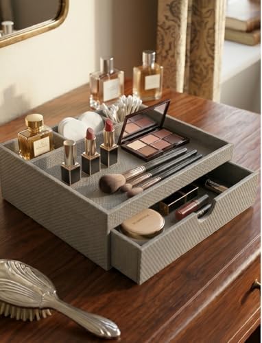 Leather Desk Organizer, Desktop Storage Box with Drawers, Organizer Made of Leather Material for Household Guest rooms