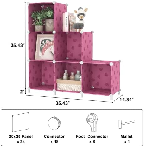 UNKU 6 Cube Storage Organizer, Closet Organizer Storage Shelves,Pink