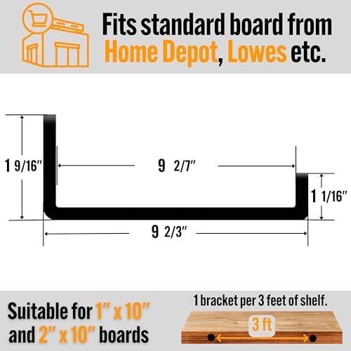 EVALD Floating Shelf Brackets w/Lip | Hidden Black Carbon Steel Brackets for 10" Board (9 2/7" True Size) Kitchen, Nurse