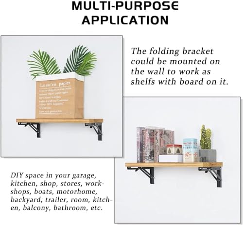 Folding Shelf Brackets 10 inch 8 Pcs - DIY Wall Mounted Shelf Bracket for Garage Workstation, Stuff Supports, Plant Stan
